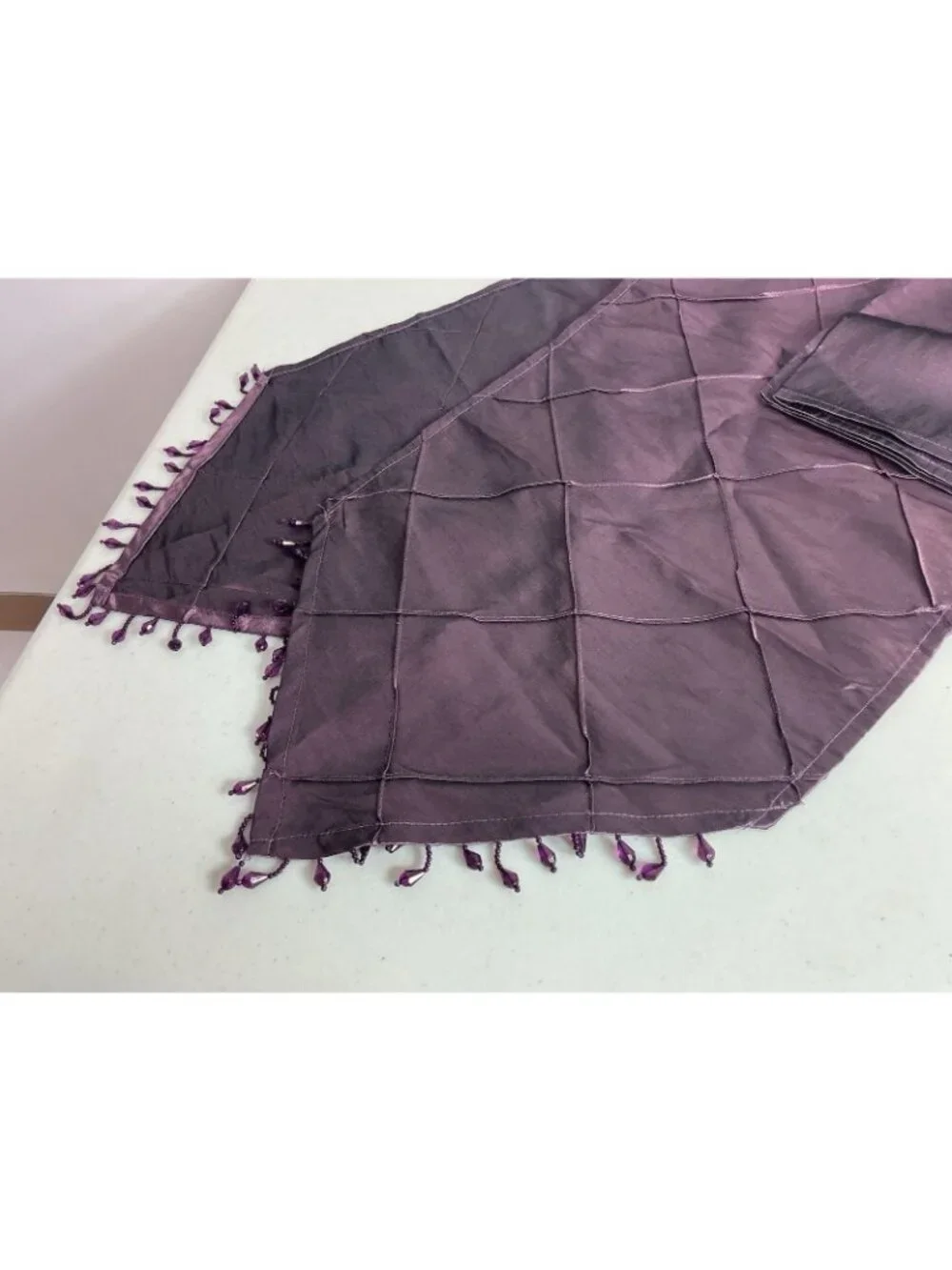 Satin Purple Table Runner + 8 Matching Napkins Beaded Y2K